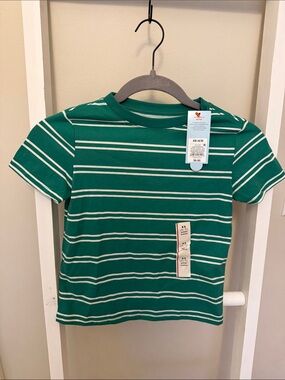 Cat & Jack Green and White Striped Short Sleeve Tee